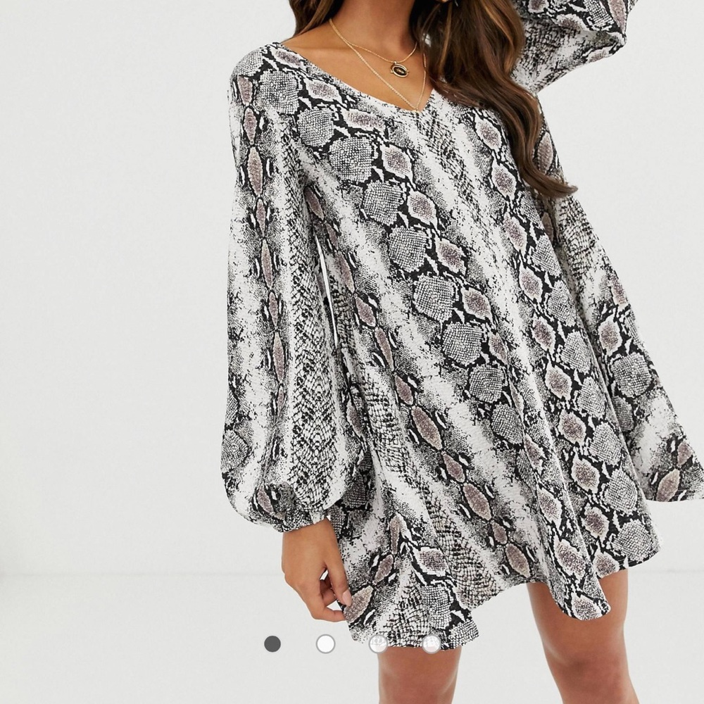 ASOS DESIGN textured mini v neck swing dress in snake print
